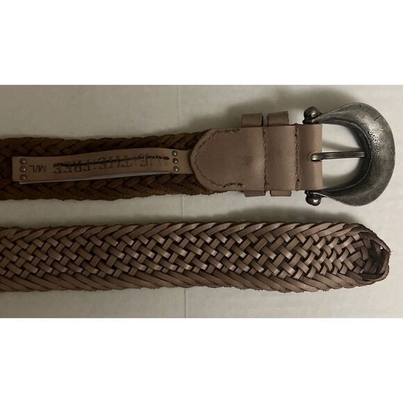 FREE PEOPLE Sz M/L We The Free Light Brown Woven Buff Leather Brix Belt - Picture 9 of 9